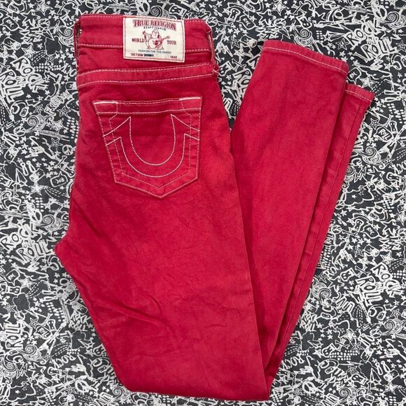 True Religion Denim - 👖True Religion Red Low Rise Skinny Jeans Size 27 Y2K Contrast Stitch